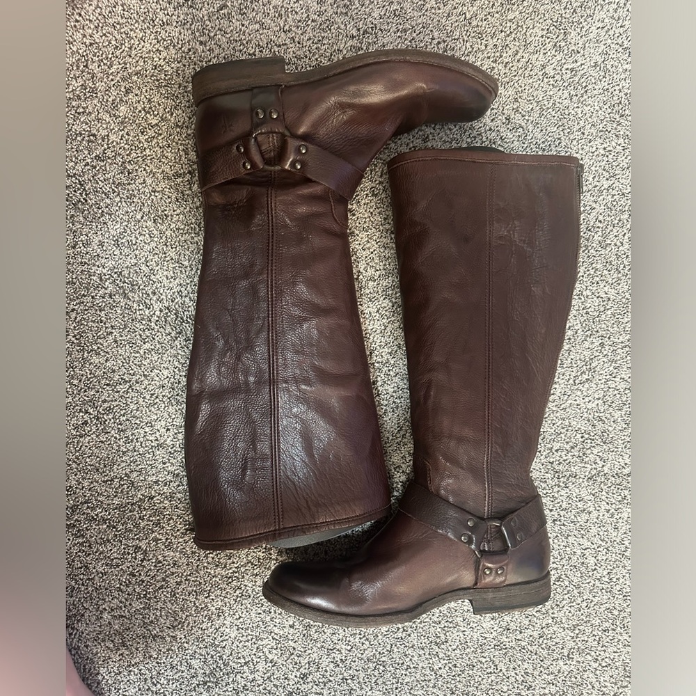 Frye size 10 brown tall boots harness